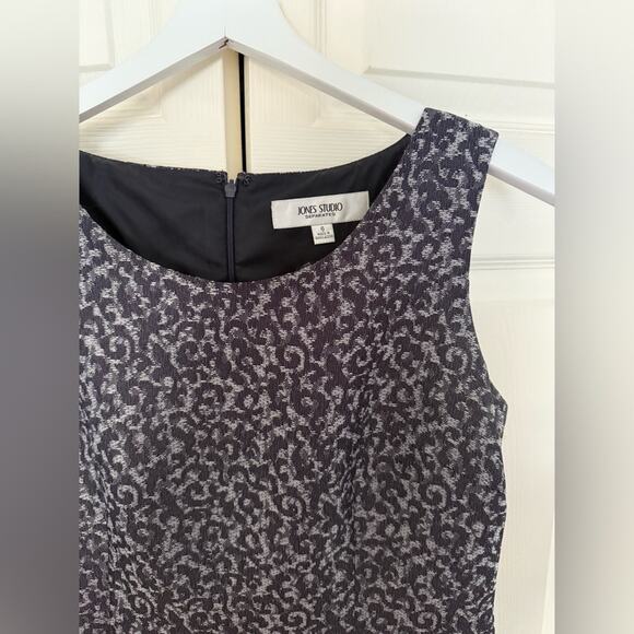 Jones Studio Separates Black and Gray Print Shift Dress Business Casual Size 6 - Picture 3 of 6
